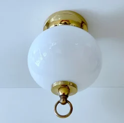 Best Pamono Vintage Glass and Brass Ceiling Light from Limburg