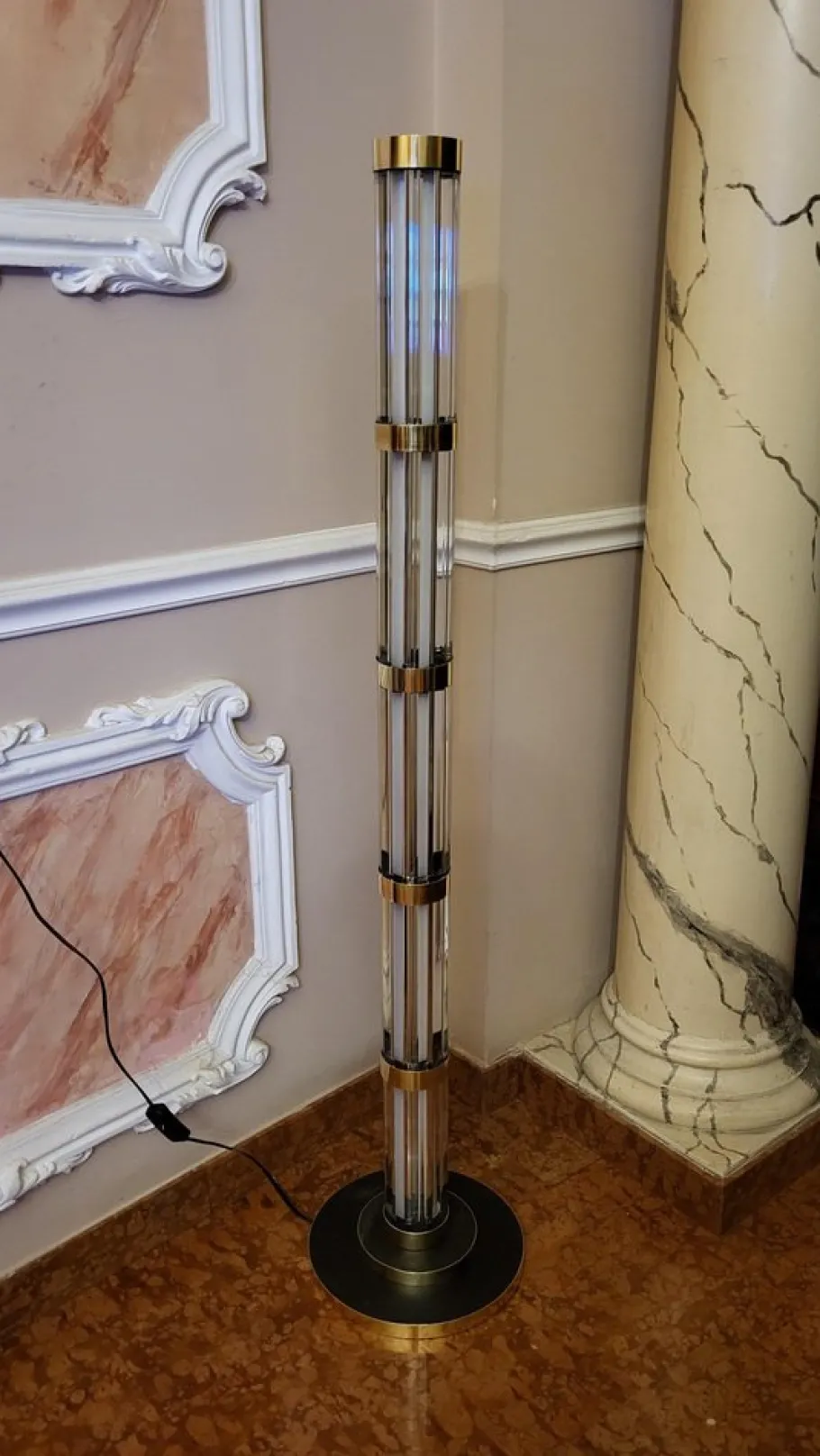 Online Pamono Vintage Glass and Brass Floor Lamp