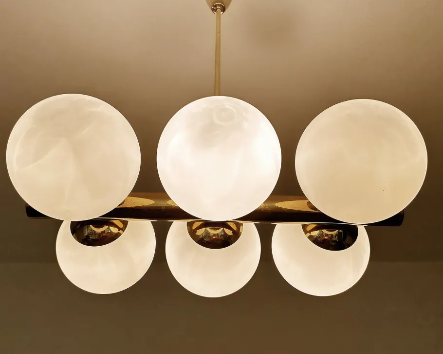 Best Pamono Vintage Glass Globe Pendant Light in the style of Stilnovo, 1950s