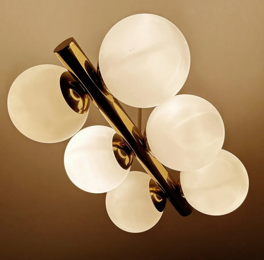 Best Pamono Vintage Glass Globe Pendant Light in the style of Stilnovo, 1950s