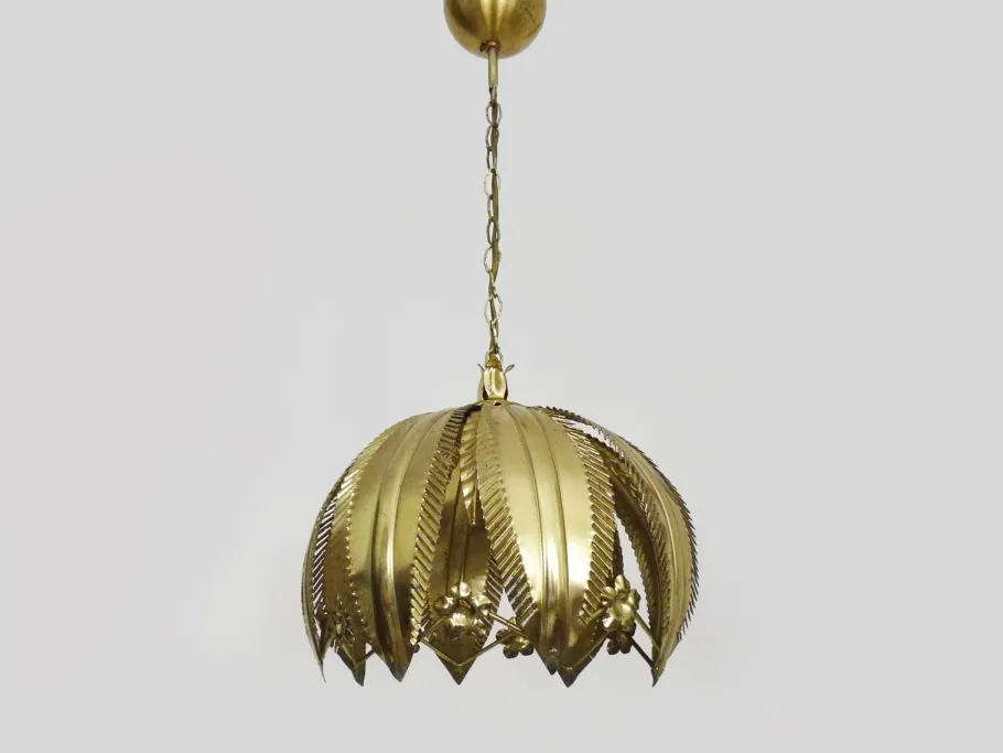 Sale Pamono Vintage Gold Metal Palm Leaf Pendant Light, 1980s