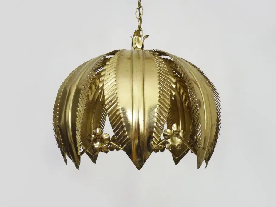 Sale Pamono Vintage Gold Metal Palm Leaf Pendant Light, 1980s
