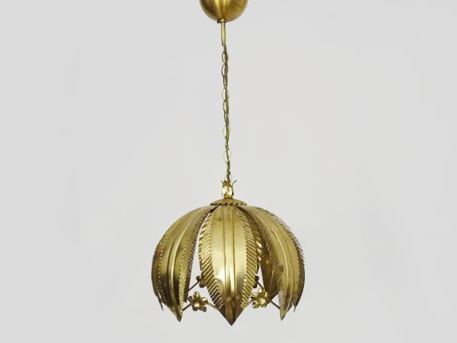 Sale Pamono Vintage Gold Metal Palm Leaf Pendant Light, 1980s