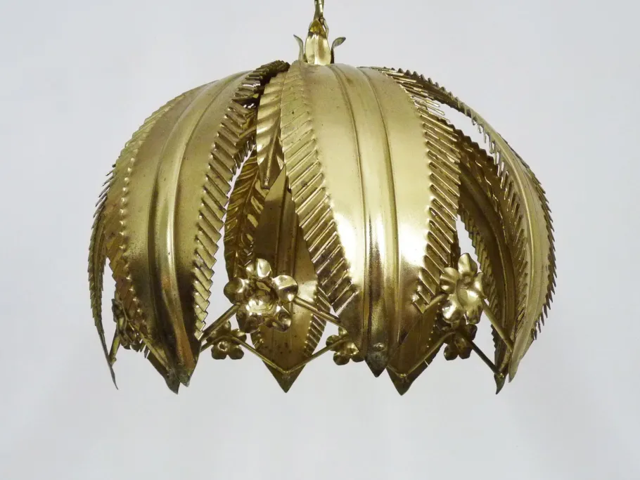Sale Pamono Vintage Gold Metal Palm Leaf Pendant Light, 1980s
