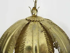 Sale Pamono Vintage Gold Metal Palm Leaf Pendant Light, 1980s