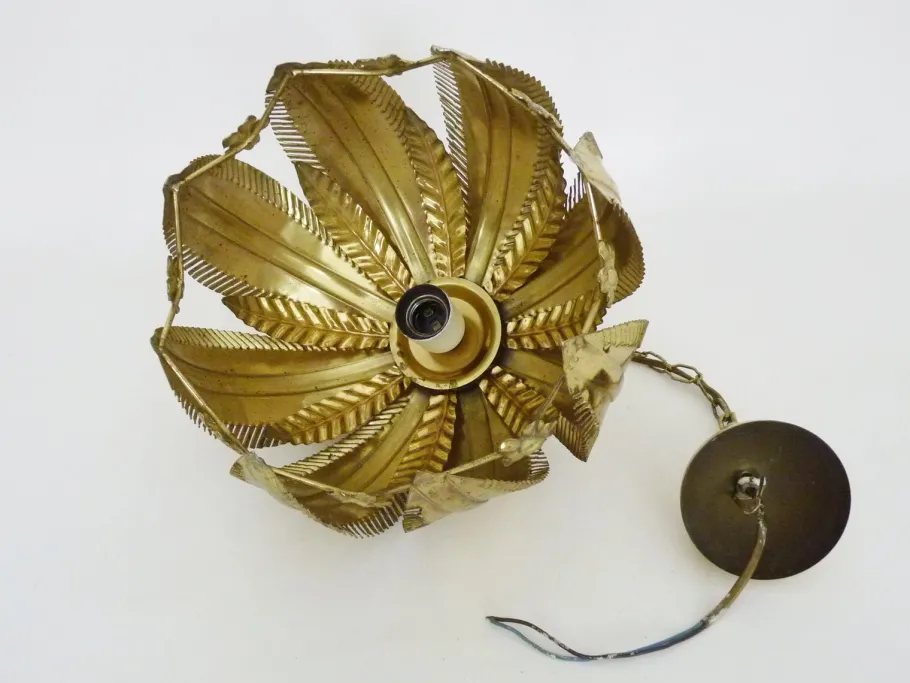 Sale Pamono Vintage Gold Metal Palm Leaf Pendant Light, 1980s