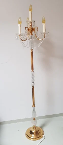 Clearance Pamono Vintage Gold-Plated and Crystal Floor Lamp