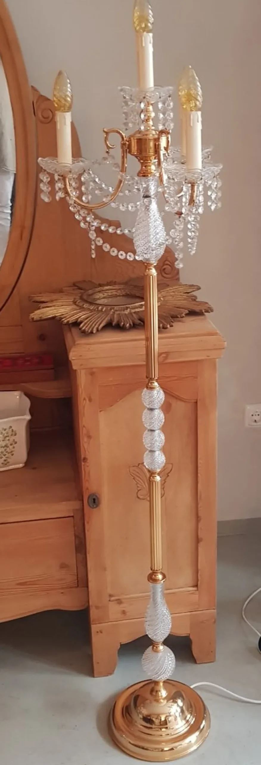 Clearance Pamono Vintage Gold-Plated and Crystal Floor Lamp