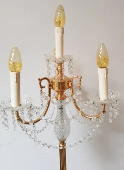 Clearance Pamono Vintage Gold-Plated and Crystal Floor Lamp