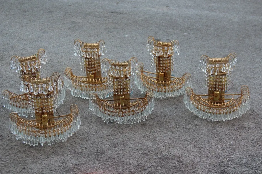 Sale Pamono Vintage Gold-Plated Swarovski Crystal Wall Lights, 1970s, Set of 6