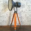 Sale Pamono Vintage Grey Factory Spotlight with Wooden Tripod Base