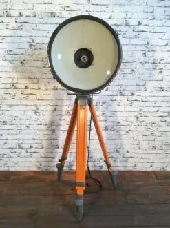 Sale Pamono Vintage Grey Factory Spotlight with Wooden Tripod Base