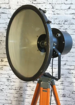 Sale Pamono Vintage Grey Factory Spotlight with Wooden Tripod Base