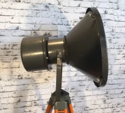 Sale Pamono Vintage Grey Factory Spotlight with Wooden Tripod Base