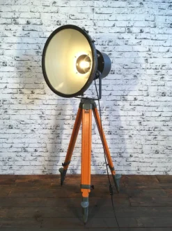 Sale Pamono Vintage Grey Factory Spotlight with Wooden Tripod Base