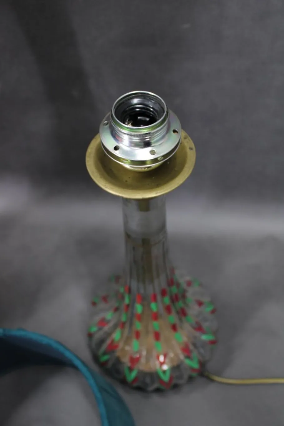 Best Pamono Vintage Hand Painted Glass Table Lamps with New Fabric Shade, 1960s, Set of 2