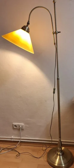 Sale Pamono Vintage Height-Adjustable Floor Lamp with Metal Frame and Yellow Glass Shade, 1980s