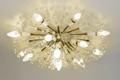 Sale Pamono Vintage Hollywood Regency Round Crystal Glass Flowers and Brass Ceiling Light, 1950s