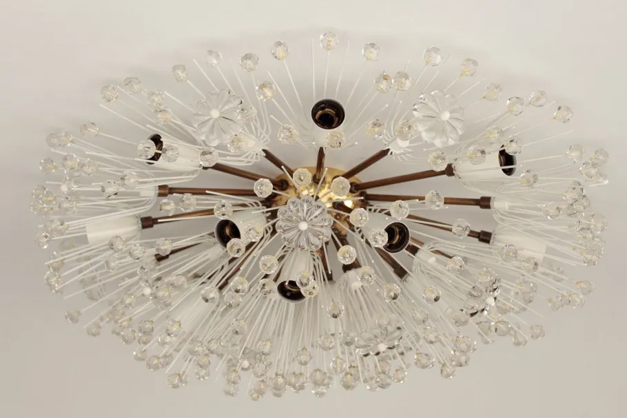 Sale Pamono Vintage Hollywood Regency Round Crystal Glass Flowers and Brass Ceiling Light, 1950s