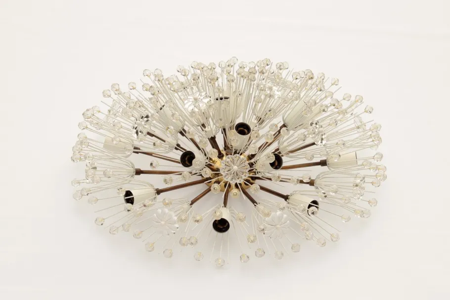 Sale Pamono Vintage Hollywood Regency Round Crystal Glass Flowers and Brass Ceiling Light, 1950s