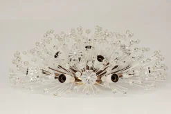 Sale Pamono Vintage Hollywood Regency Round Crystal Glass Flowers and Brass Ceiling Light, 1950s
