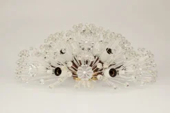 Sale Pamono Vintage Hollywood Regency Round Crystal Glass Flowers and Brass Ceiling Light, 1950s