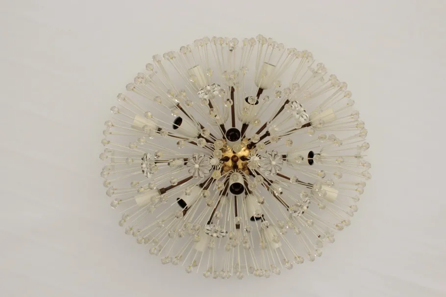 Sale Pamono Vintage Hollywood Regency Round Crystal Glass Flowers and Brass Ceiling Light, 1950s