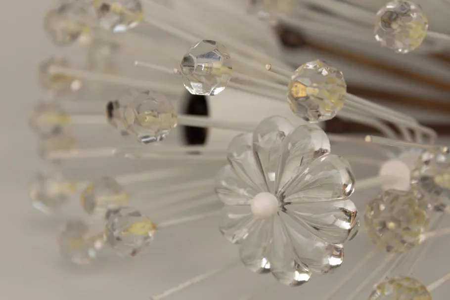 Sale Pamono Vintage Hollywood Regency Round Crystal Glass Flowers and Brass Ceiling Light, 1950s