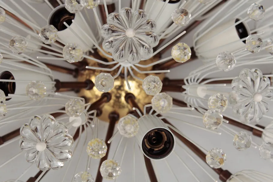 Sale Pamono Vintage Hollywood Regency Round Crystal Glass Flowers and Brass Ceiling Light, 1950s