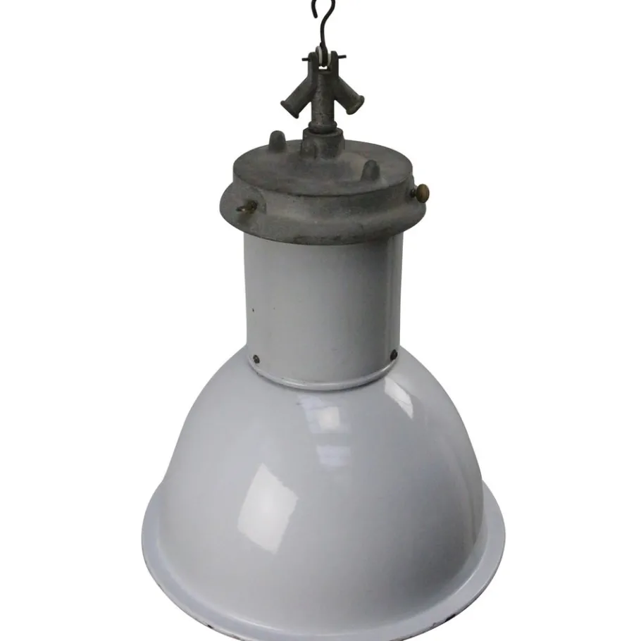 Sale Pamono Vintage Industrial British Gray Enamel Pedant Light, 1950s