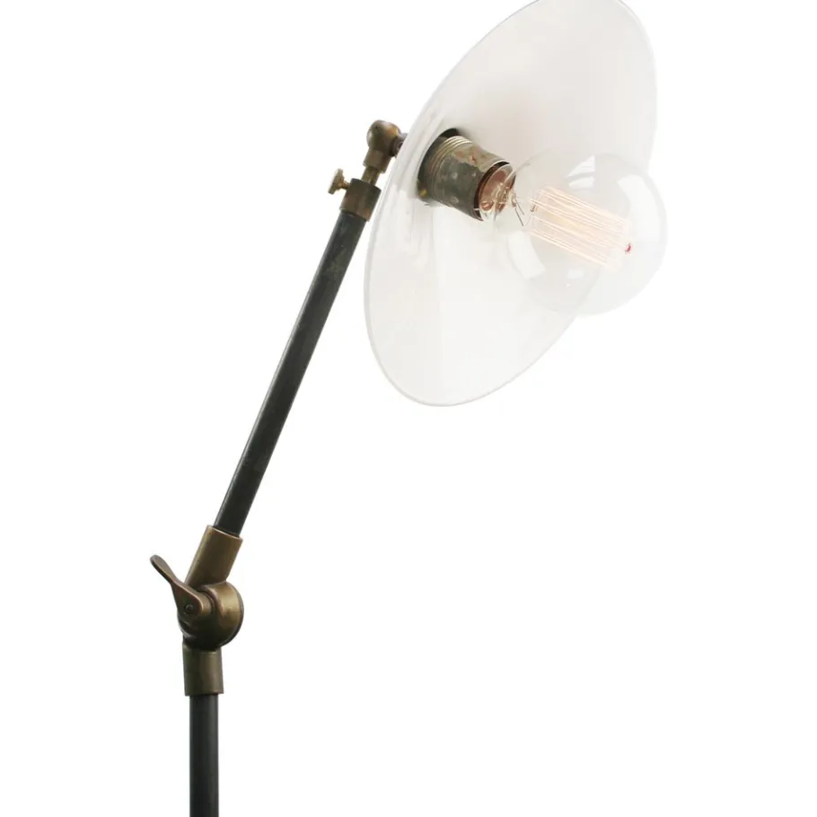 Clearance Pamono Vintage Industrial White Opaline Cast Iron and Brass Floor Lamp