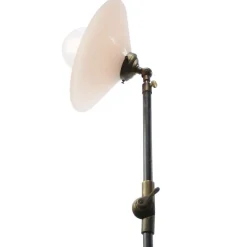 Clearance Pamono Vintage Industrial White Opaline Cast Iron and Brass Floor Lamp