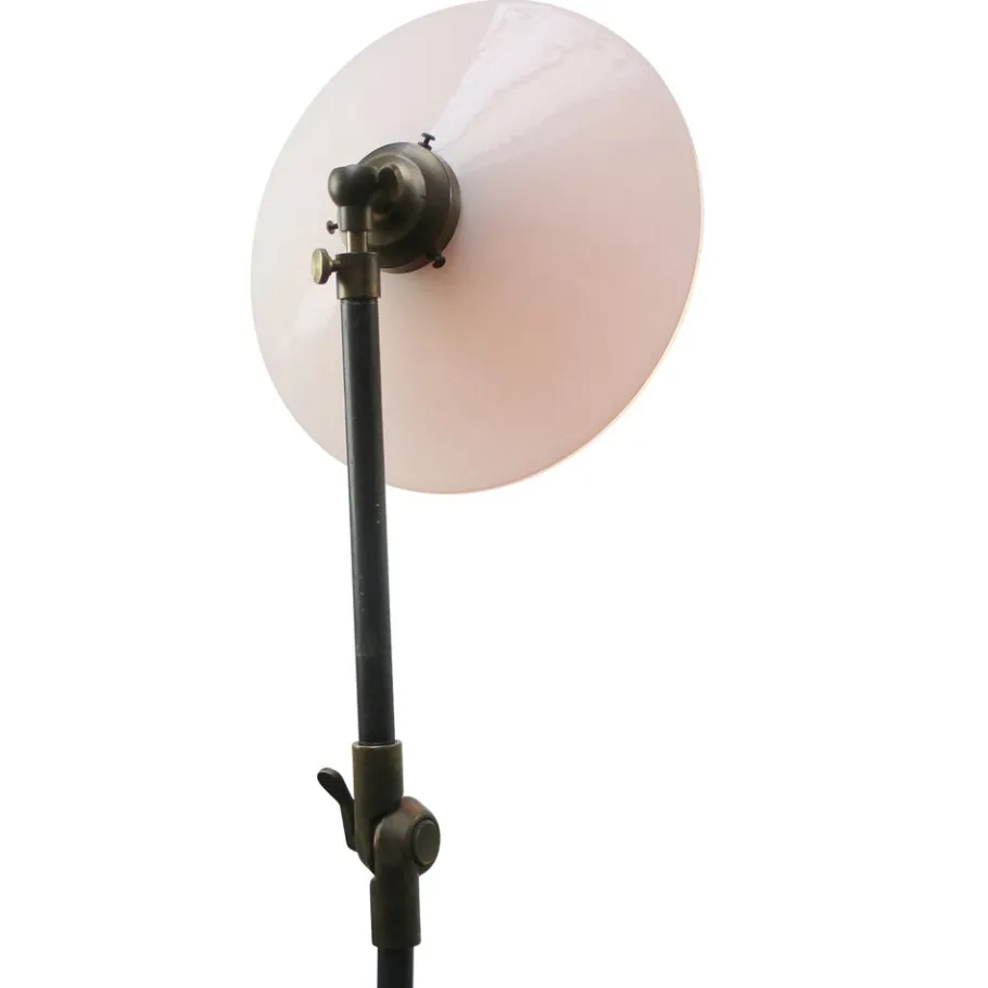 Clearance Pamono Vintage Industrial White Opaline Cast Iron and Brass Floor Lamp