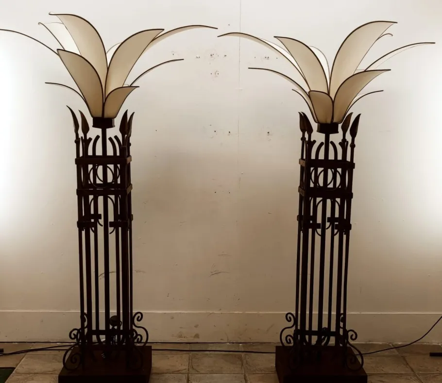 Pamono Vintage Iron Palm Tre Floor Lamp with Fabric Petals