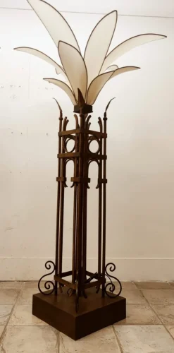 Pamono Vintage Iron Palm Tre Floor Lamp with Fabric Petals