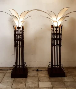 Pamono Vintage Iron Palm Tre Floor Lamp with Fabric Petals