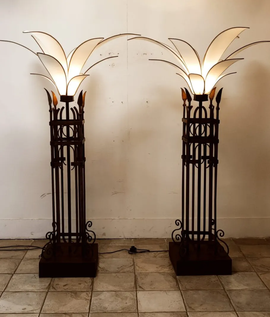 Pamono Vintage Iron Palm Tre Floor Lamp with Fabric Petals