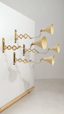 Sale Pamono Vintage Italian Adjustable Wall Lights in Brass and Creamy White Metal, 1950s