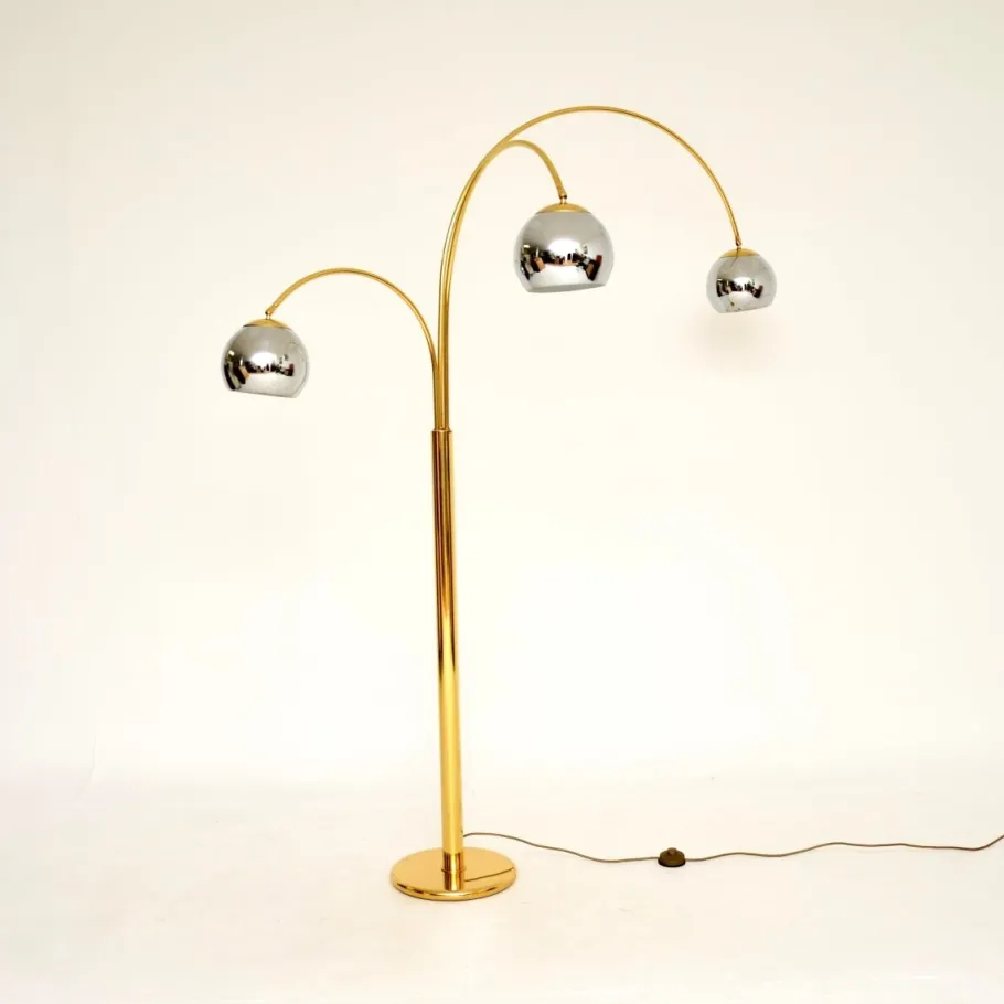 New Pamono Vintage Italian Brass and Chrome Arc Floor Lamp, 1970s