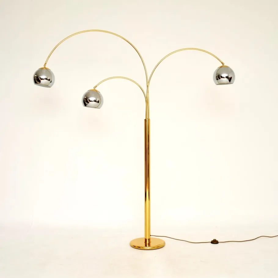 New Pamono Vintage Italian Brass and Chrome Arc Floor Lamp, 1970s