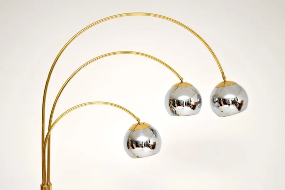 New Pamono Vintage Italian Brass and Chrome Arc Floor Lamp, 1970s