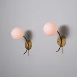 Sale Pamono Vintage Italian Brass Sconces with Opaline Glass Globes, 1950s, Set of 2