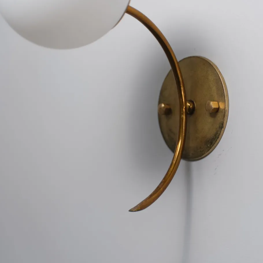Sale Pamono Vintage Italian Brass Sconces with Opaline Glass Globes, 1950s, Set of 2