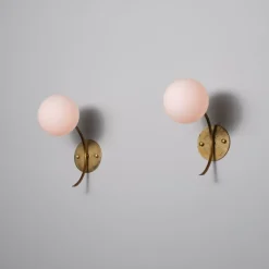 Sale Pamono Vintage Italian Brass Sconces with Opaline Glass Globes, 1950s, Set of 2