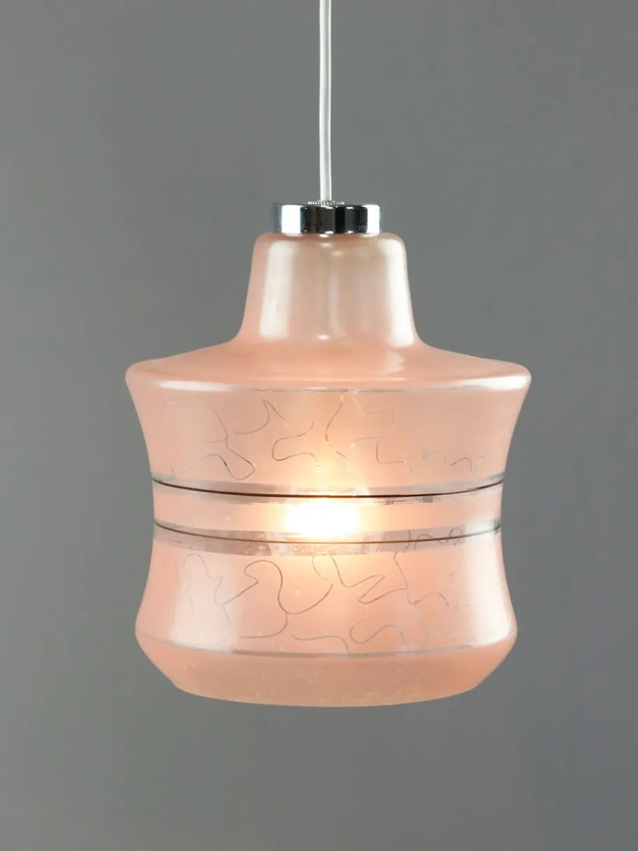 Best Pamono Vintage Italian Chrome and Pink Glass Pendant Lamp