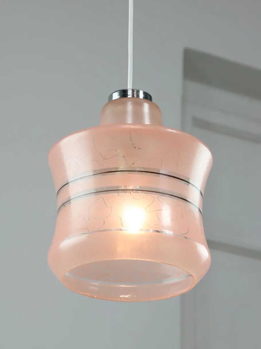 Best Pamono Vintage Italian Chrome and Pink Glass Pendant Lamp