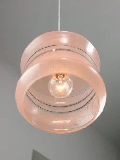 Best Pamono Vintage Italian Chrome and Pink Glass Pendant Lamp