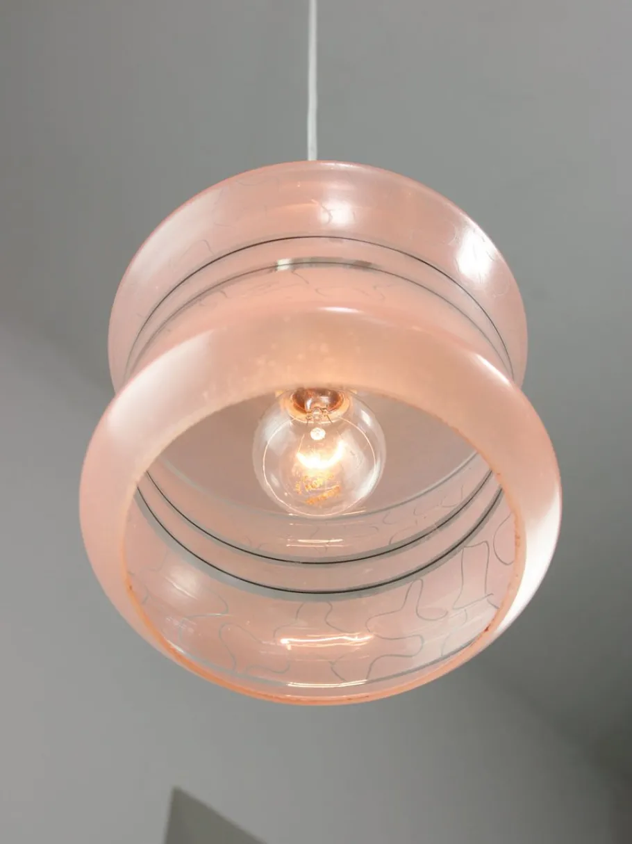 Best Pamono Vintage Italian Chrome and Pink Glass Pendant Lamp
