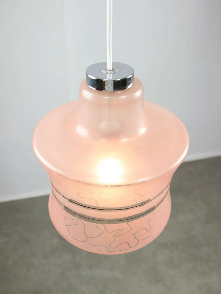 Best Pamono Vintage Italian Chrome and Pink Glass Pendant Lamp