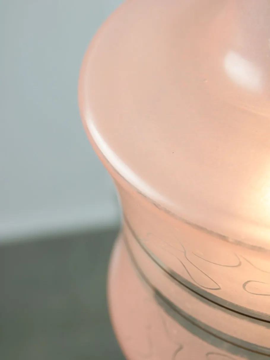 Best Pamono Vintage Italian Chrome and Pink Glass Pendant Lamp